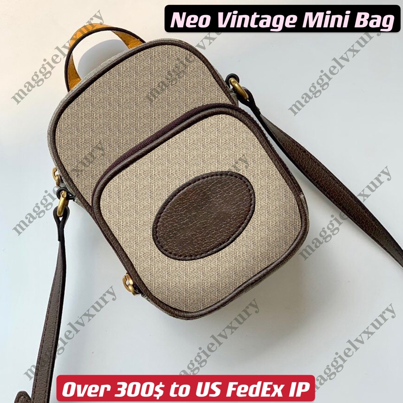 

Neo Vintage Mini Bag 658556 Tiger Head Satchel Style Women Men Little Crossbody, Classic beige and ebony