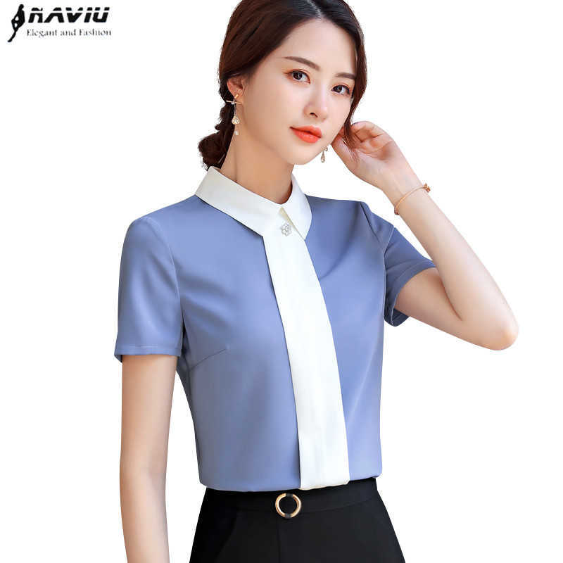 

High Quality Fashion Shirt Women Summer Sweet Short Sleeve Patchwork Chiffon Blouses Office Ladies Plus Size Tops 210604, Pink