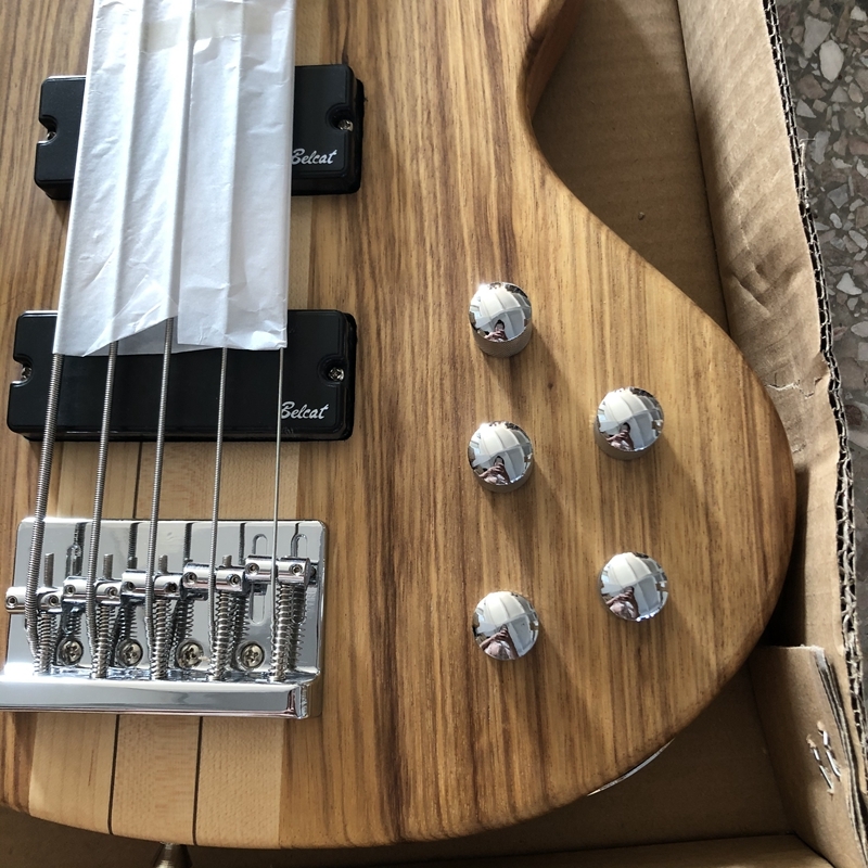 5 String Electric Bass Guitar Fretless Neck Through Active Mahogany Top Solid Okoume Wood Body