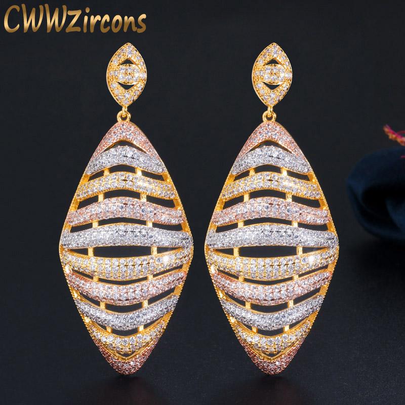 

Dangle & Chandelier CWWZircons Shiny Long Big Hollow Out Geometric Cubic Zircon 3 Tone Gold Women Engagement Party Earrings Luxury Jewelry C, Silver