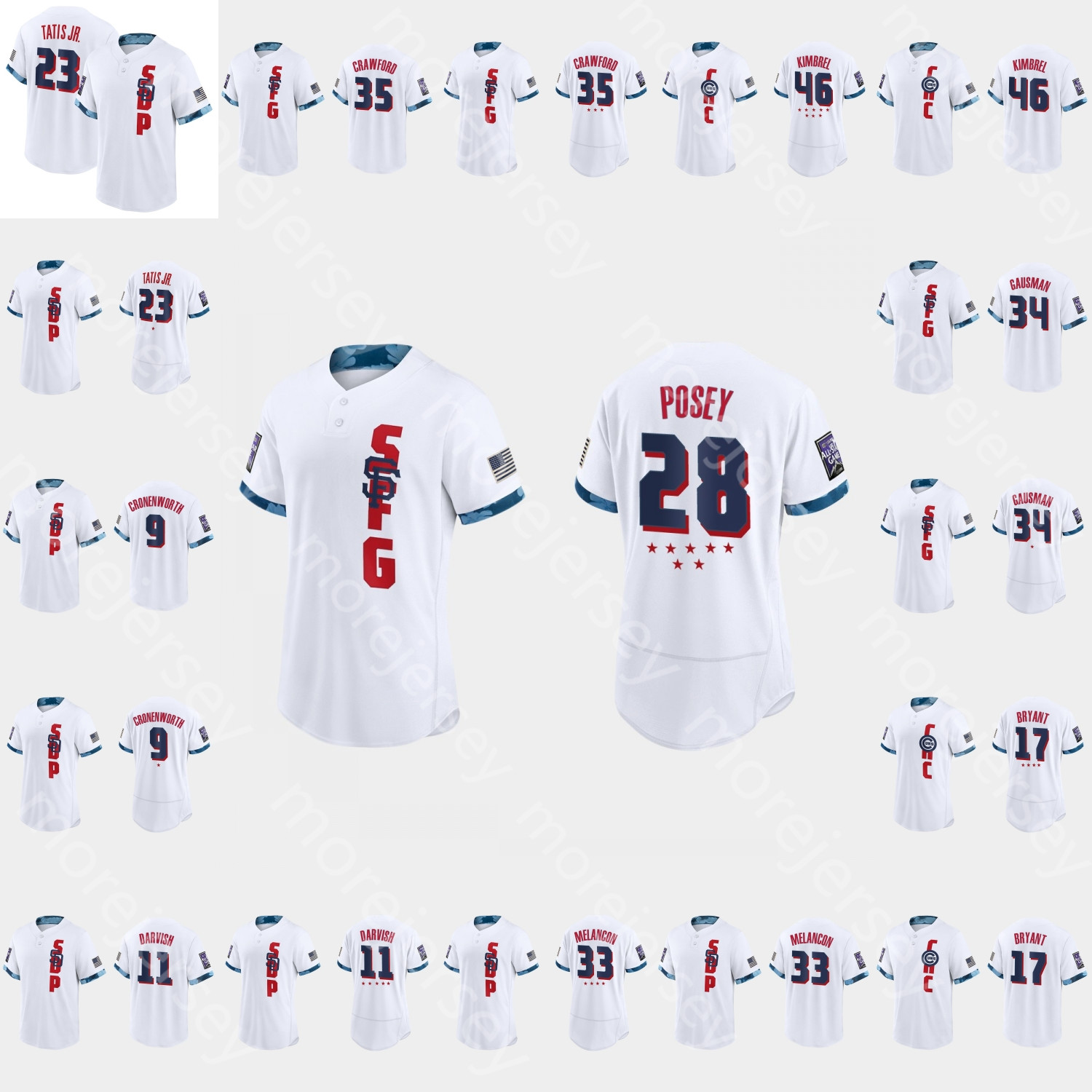 

2021 All-Star Jersey Brandon Crawford Buster Posey Craig Kimbrel Fernando Tatis Jr. Jake Cronenworth Kevin Gausman Kris Bryant Mark Melancon Yu Darvish Size S-3XL, Buster posey player