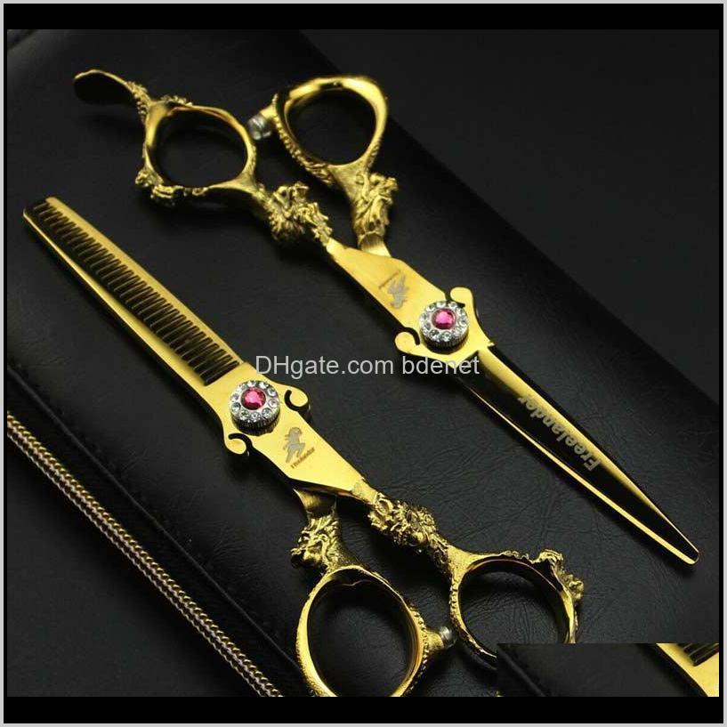 

6Dot0" 2Pcs Sharp Dragon Handle Gold Barber Hair Scissors Set Salon Cutting Thinning Shears Hairdressing Flat Teeth Blade Sq619 Ovi52