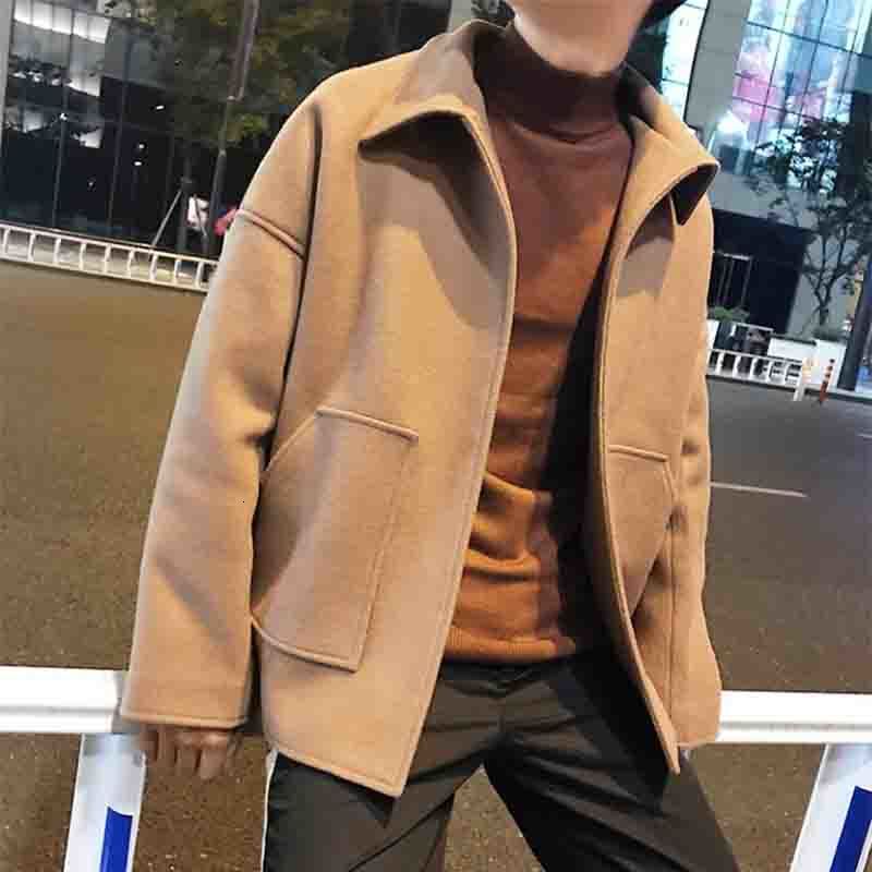 

men's jackets back work clothes lapel button short wool korean jacket casual loose winter male worsted y72o, Black;brown