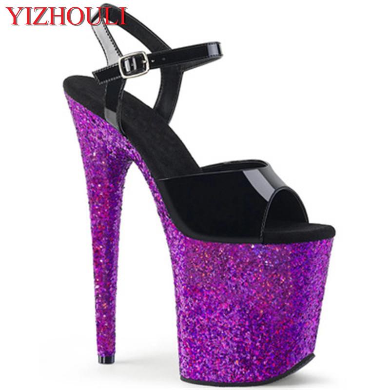 

Sandals 20cm Sexy Glitter Waterproof Platform With Black Uppers, Stiletto Heels/ultra-high Heel Pole Dancing Model Catwalk