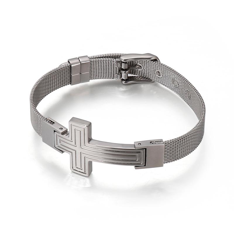 Link, Chain 10mm Cross Style Design Stainless Steel Fashion Men's Silver Gold Black Bracelet Classic Gift For Men Mesh-image-720478129