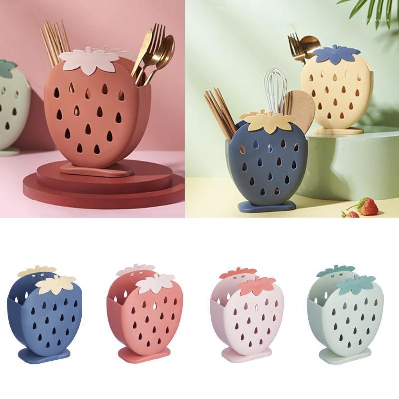 

Storage Bottles & Jars Cute Strawberry Chopsticks Holder Drain Rack Kitchen Tableware Hollow Cutlery Drainer Spoon Fork Organizer