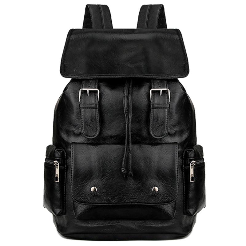 

Backpack -Men's Solid Large Capacity Travel PU Bag School Student, Brown
