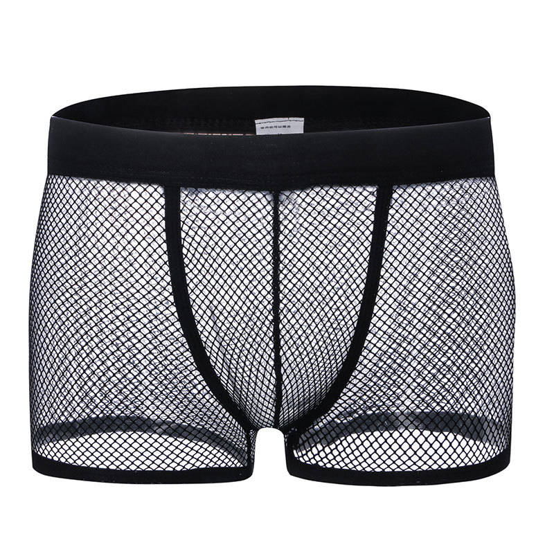

Men Underpants Mesh Underwear Male Hollow Boxers Transparent Shorts, Black
