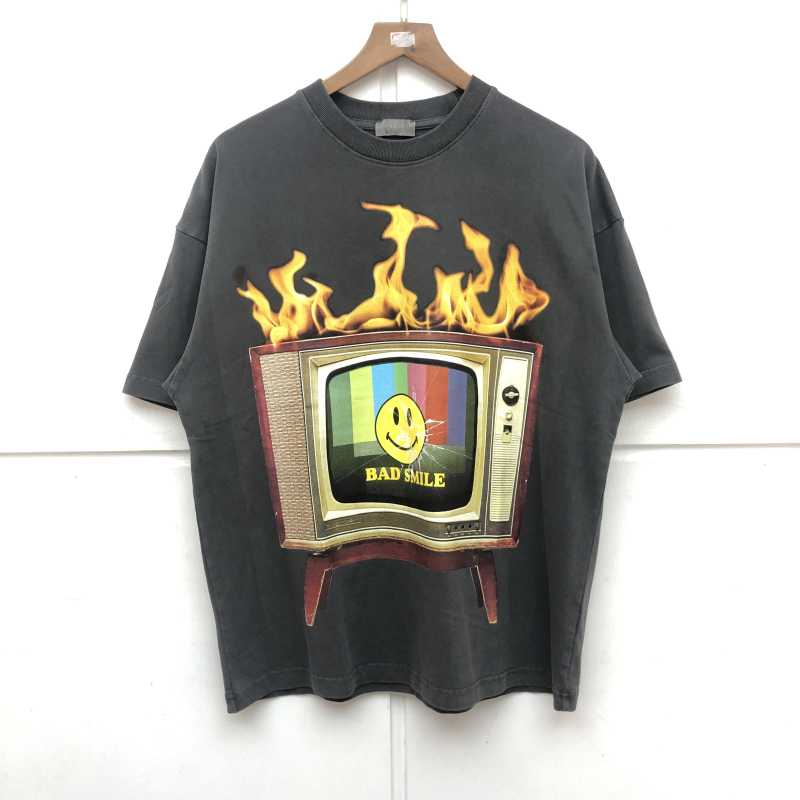 

Heavy Fabric Vintage T Shirt Women Men Quality Print Washed Top Tees, White;black