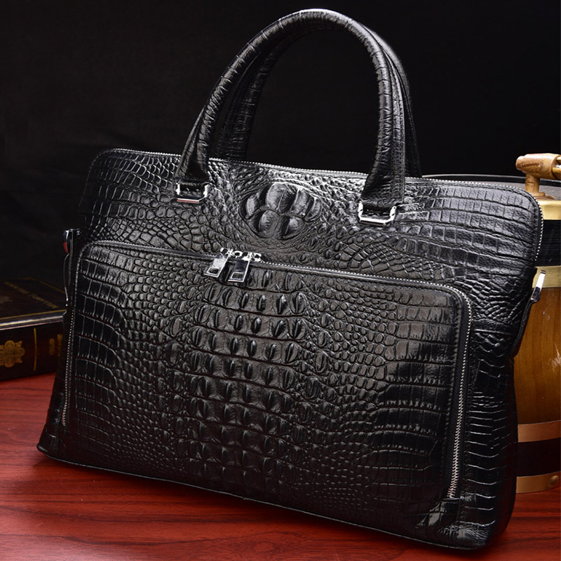 

Men Crocodile Fashion Genuine Leather Laptop High Quality Business Briefcases Shoulder Bags, Black