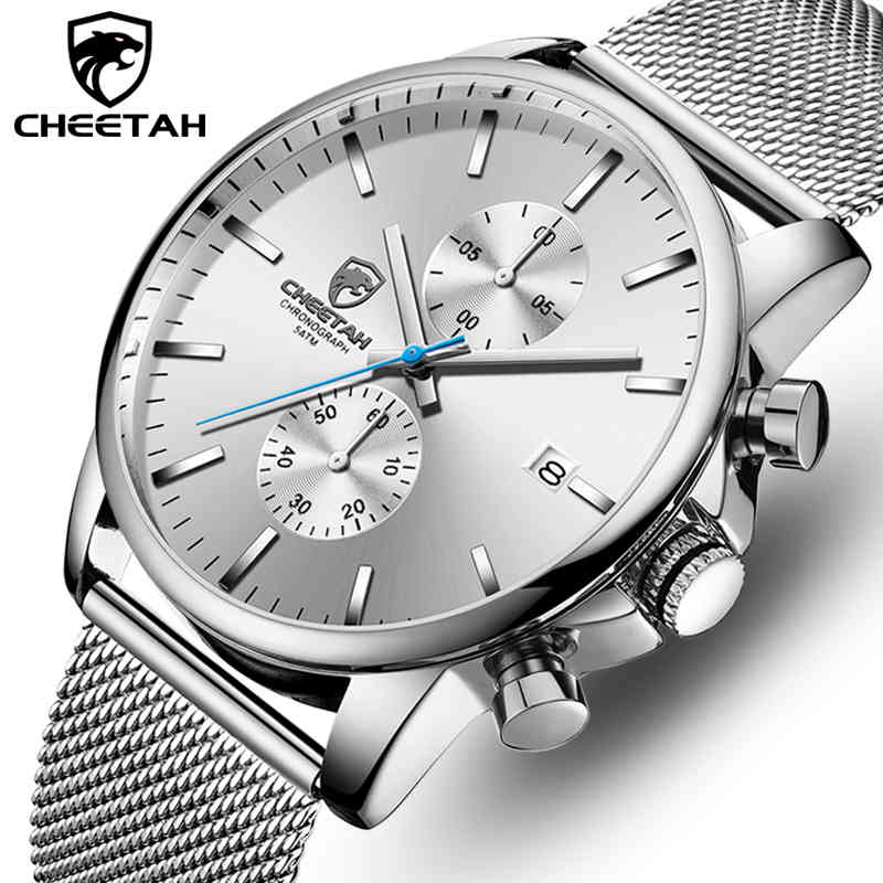 

Relogio Masculino CHEETAH Watch Design Business Quartz Mens Watches Top Brand Luxury Stainless Steel Waterproof Wristwatch 210517, Silver white