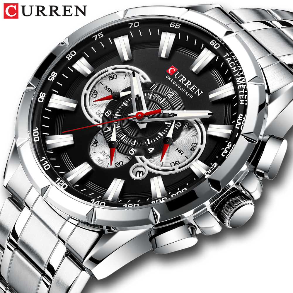 

Sports Watches Mens Luxury Brand CURREN Stainless Steel Quartz Watch Chronograph Date Wristwatch Fashion Business Male Clockg, Silver blue