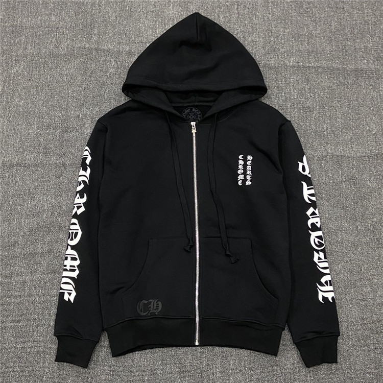 

chrome Chao brand hearts Sanskrit letter flower arm zipper Hoodie men's and women's sweater coats 8EL5, Black