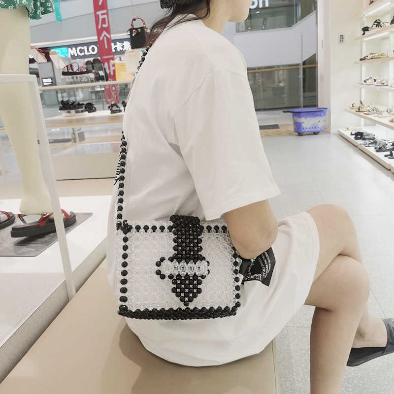 

Slanting Across Elegant Style Pearl Bag Handmade Beaded Weaving Niche Dign Fashion Women's Bag, U oblique cross package color matching