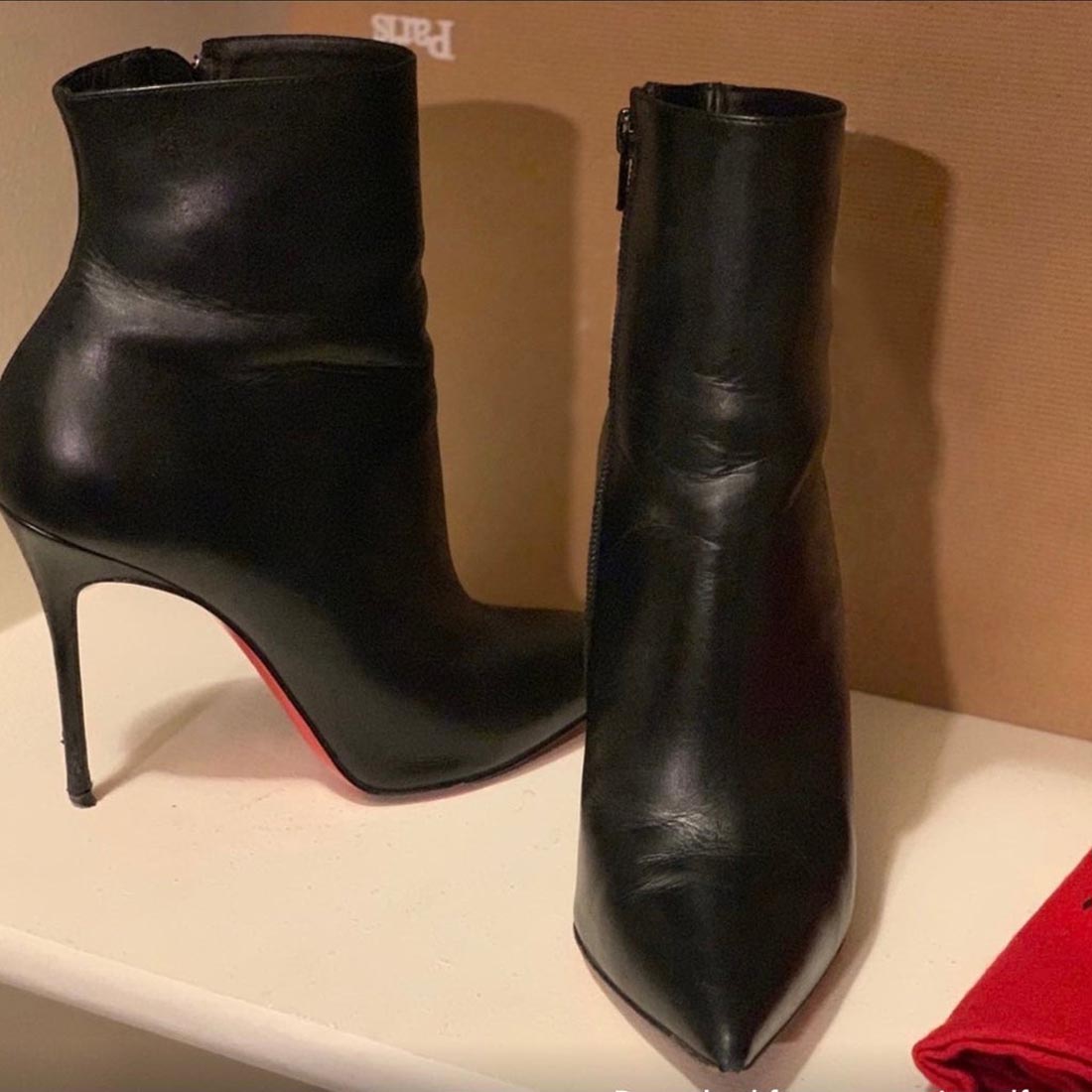 

Women Ankle boot red bottoms female pumps fashion boots black leather pointed booties sexy lady winter dress thin pump with zipper