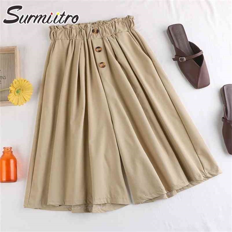 

SURMIITRO Fashion Summer Korean Style Cotton Wide Leg Short Pants High Elastic Bud Waist Shorts Skirts Female 210624, Light blue