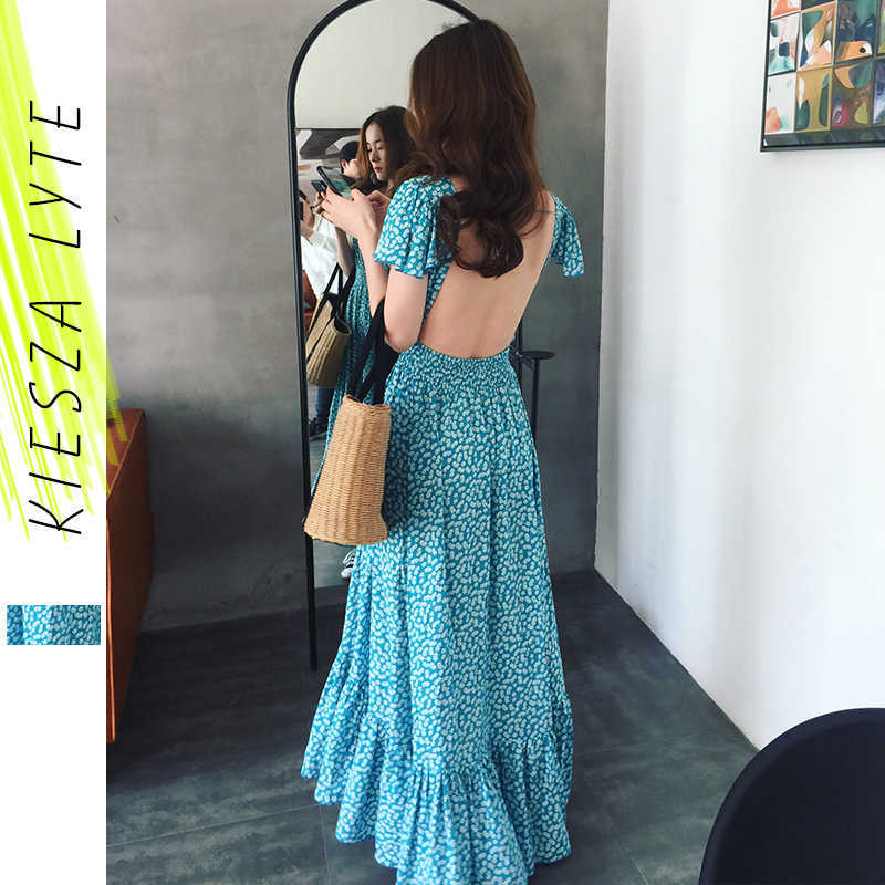 

Summer beach dress blue backless sexy printing irregular fishtail holiday dresses woman clothes 210608
