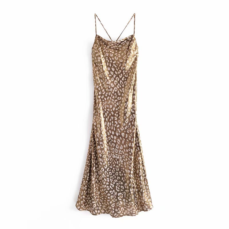 

Stain Luxury Imitation Spaghetti Strap Leopard Dress Vintage Summer Elegant Bandage Backless Beach Holiday Dresses 210521, As pic