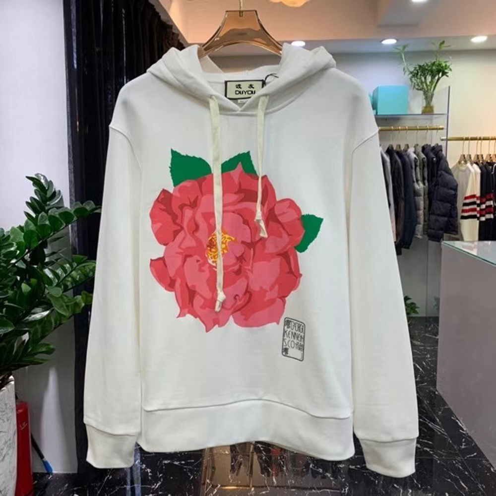 

Flower Scott print cotton hooded sweatshirt Men Desinger Hoodies Fashion Women Casual Hoody Hip Hop Streetshirts Oversize Tops FZW84161, White