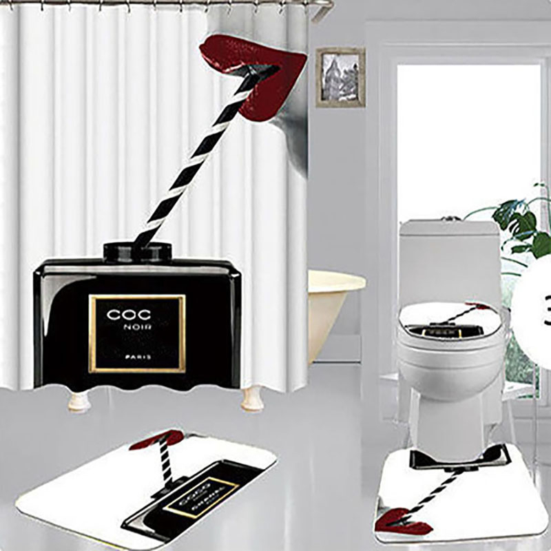 

Simple Print Shower Curtains Sets Hipster High-grade Four-piece Suit Bathroom Anti-peeping Non-slip Deodorant Must Bath toilet Mats free ship