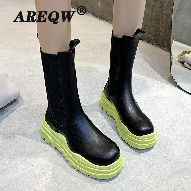 

Boots 2021 Spring And Autumn Thick-soled Avocado Mid-tube Women's Single Ins Trend, Black