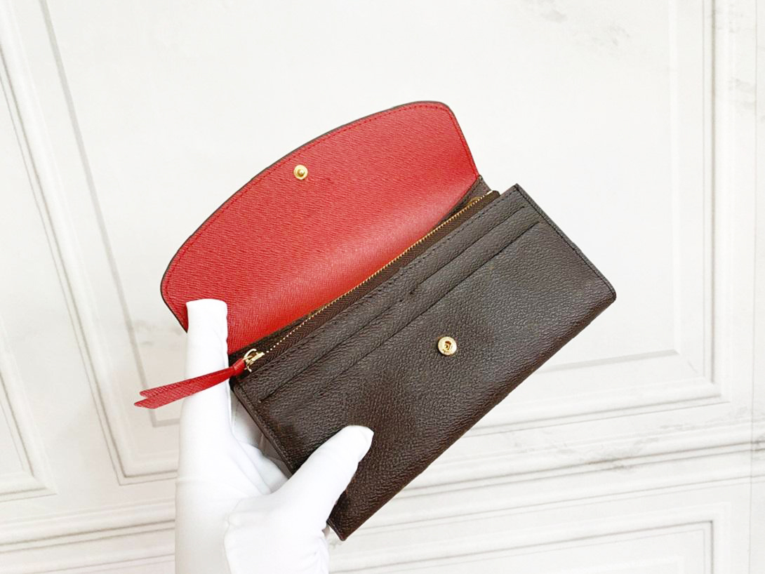 

High quality Womens 9 Colors Classic Retro Purses with box Lady Leather Wallets Women Purse Wallet M60136, Brown letters/red inside