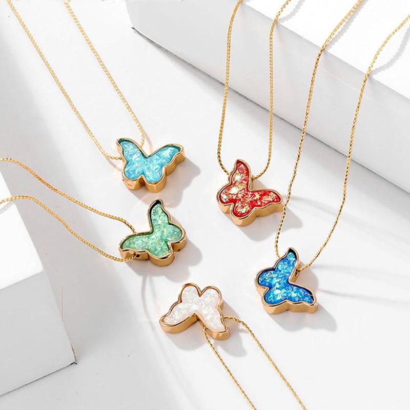 

Pendant Necklaces Cute Butterfly Necklace For Women Cocktail Party Statement Pink Green Steet Style Korean Fashion Jewelry Gifts, Silver