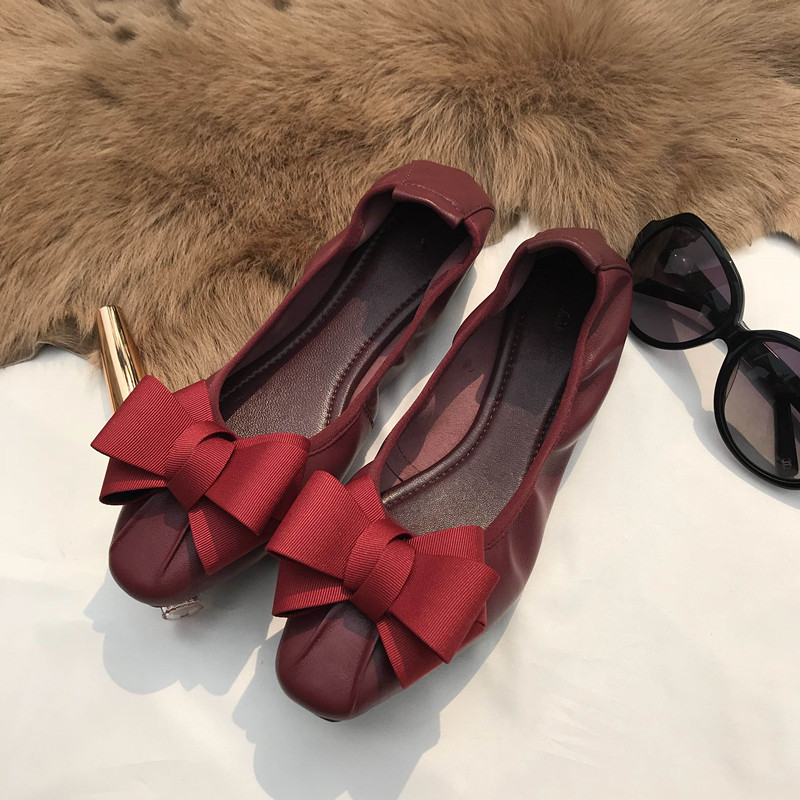 

dress shoes sapatos planos femininos de couro genuno macio ballet flats moda alta qualiy praa cabea arco bailarina sapatos senhora, Black