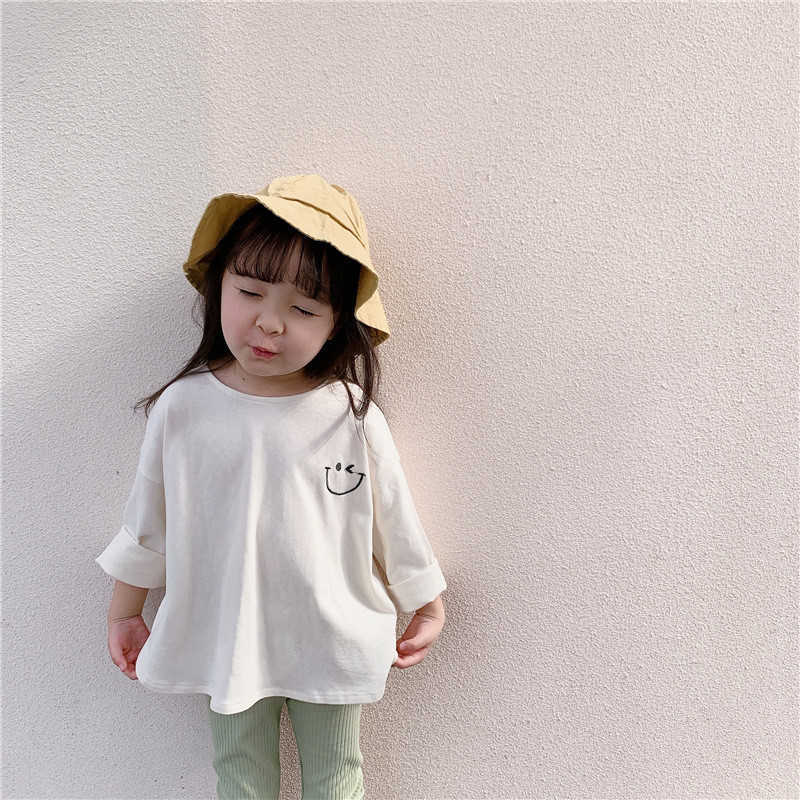 

Kids T shirts Cartoon Loose ees for Baby Girls Korean style Pure Cotton Casual Oversized 2 colors Children ops 210615, Coffee g0218