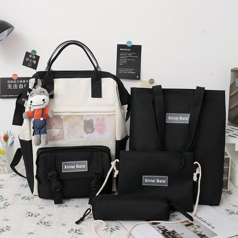 

School Bags 4 Pcs Set Women Backpack Student Book Bag Travel Shoulder Mochila Casual Backpacks Cute For Teenager Girls