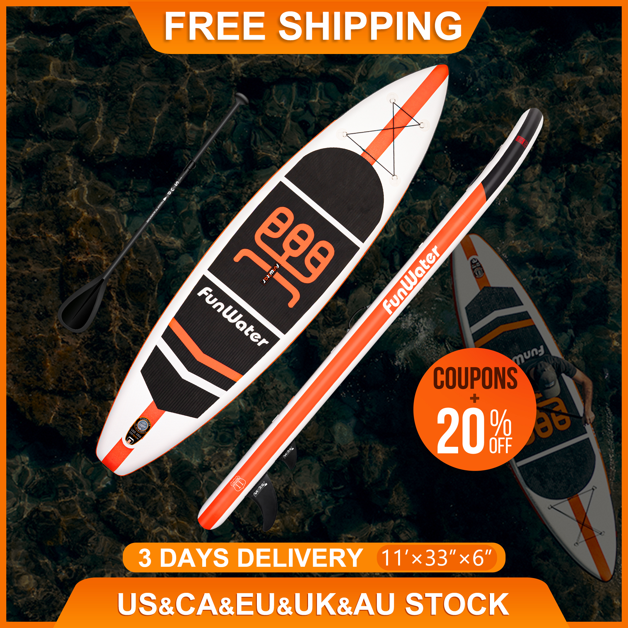 

Funwater surfboard Padel dropshipping stand up paddle board inflatable 335 cm paddleboard Ca eu us warehouse Tabla Surf paddel Water Sports sup board