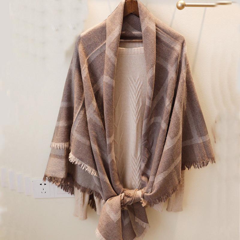 

Scarves Simple Striped Real Cashmere Scarf Women's Large Square 140CM Warm Shawl Dual-use