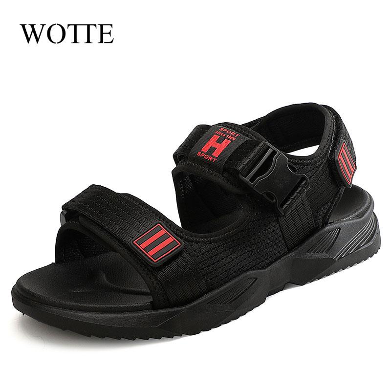 

Sandals Summer For Man Breathable Hook And Loop Casual Shoes Male Lightweight Comfortable Outdoor Beach Sandale Homme, Black
