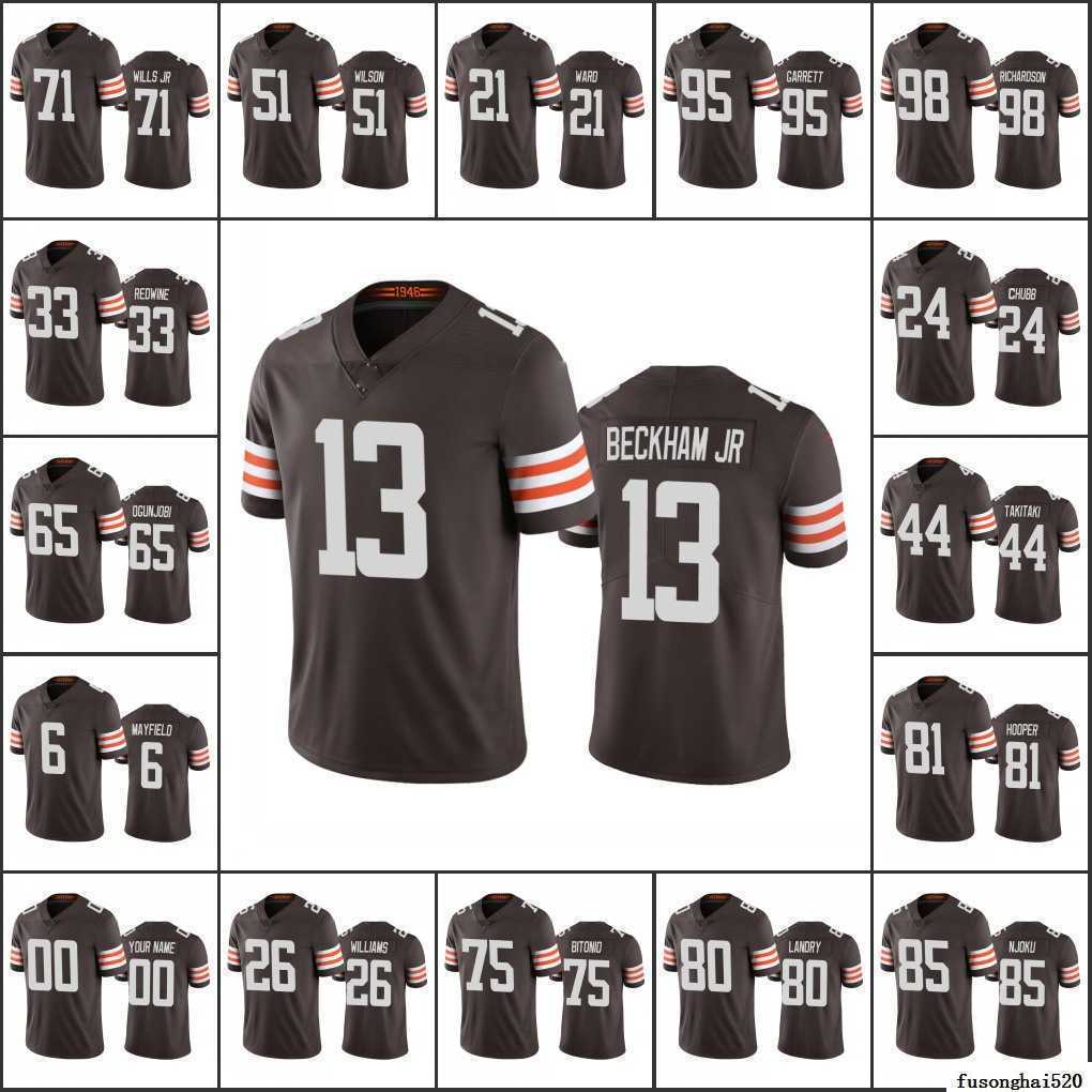 

Top Quality Custom Cleveland''Browns''Men #13 Odell Beckham Jr 71 Jedrick Wills 24 Nick Chubb Women Youth Custom Vapor L, Black;red