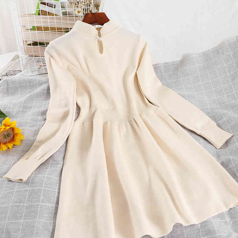 

Women Loose Bottomed Knitted Mini Dress Long Sleeve Stand Collar High Waist Fashion Spring Summer MZ971 210525, Blue