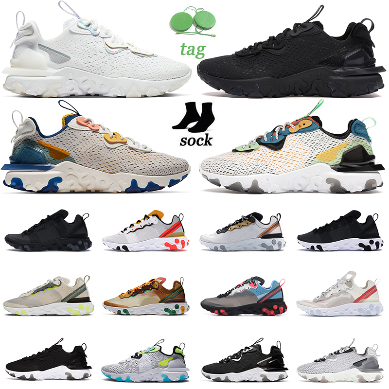 

React Element Men Running Shoes 87 55 Vision Triple Schematic Black White Total Orange Peel Anthracite Honeycomb Olive Mens Women Trainers Sports Sneakers, Vision 36-45 black iridescent