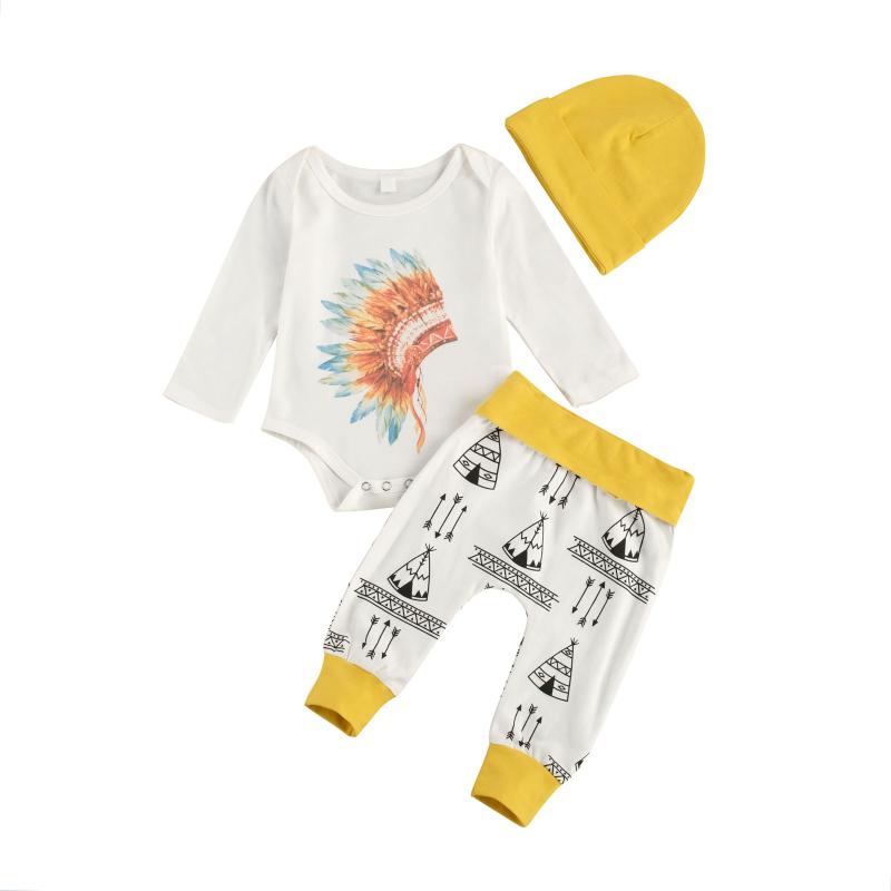 

Clothing Sets CitgeeSpring Baby Girls Boys Romper Top Pants Suit Cartoon Feather Printed Long Sleeve Blouse Autumn Casual Set, As pic