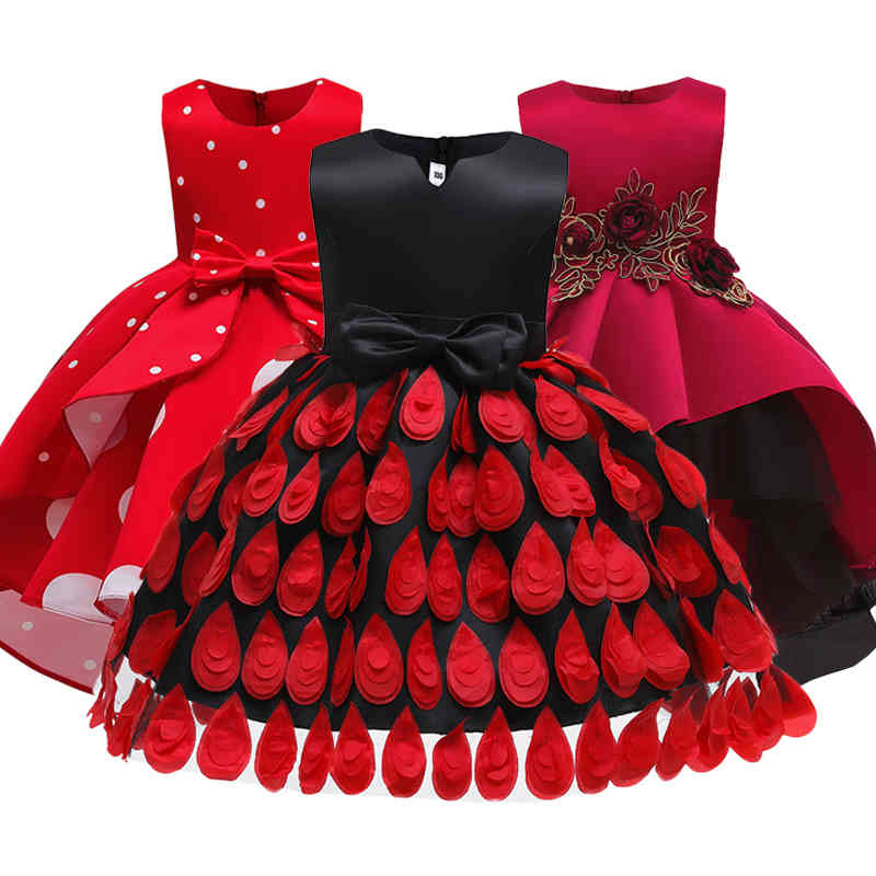 

Girl's Baby Flower Striped For Unicorn Wedding Party Dresses Kids Princess Christmas Dress Children Girls Clothing C0228, Winered