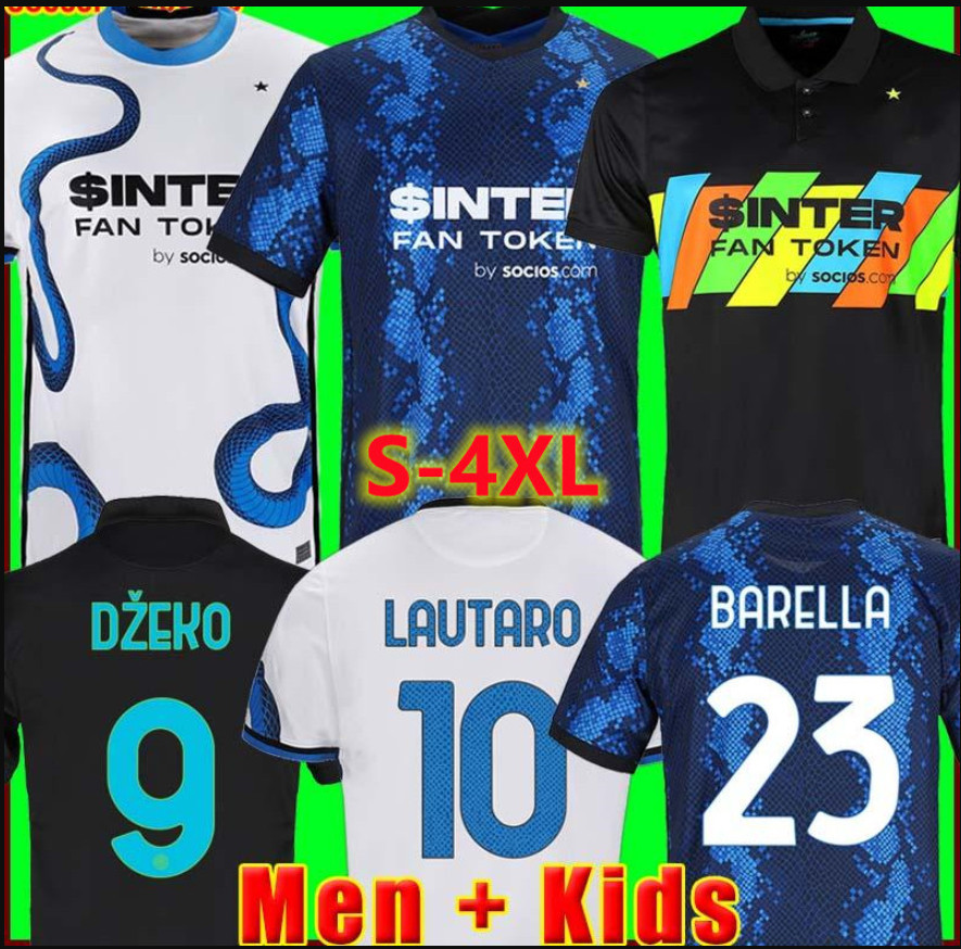 

S-4xl soccer jersey VIDAL BARELLA LAUTARO ERIKSEN ALEXIS DZEKO CORREA football shirts 2021 2022 uniforms men + kids kit away third 3rd black tops, Away +serie a +scudetto