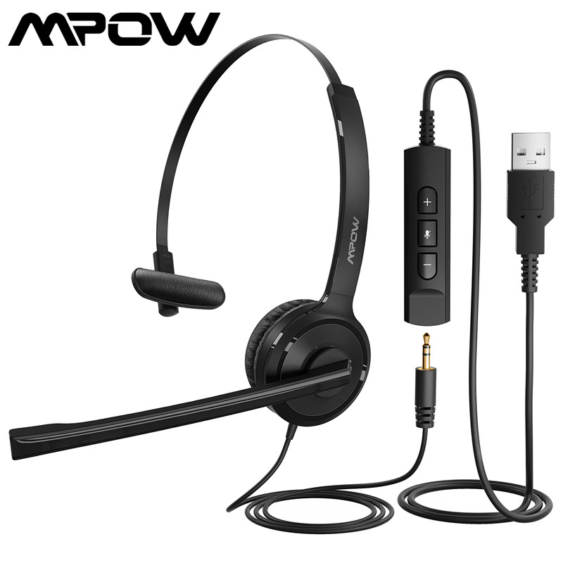 

Mpow 2.5mm&USB Phone Headset Telephone Headphone For Computer With Mute Function Noise Cancelling Mic Volume Control