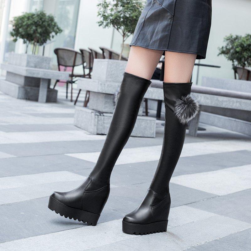 

Boots Platform Wedges Shoes For Women Over The Knee Autumn Winter Warm High Heel Platforms Fashion Sexy, Black