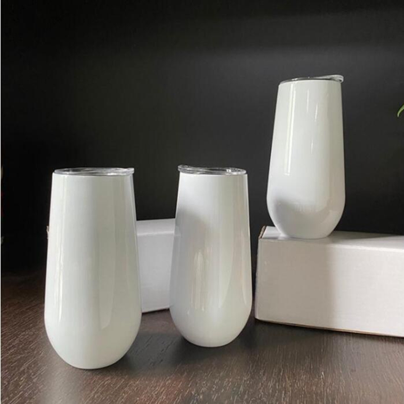 

6oz sublimation heat tranfer wine tumbler champagne travel mug egg shaped tumbler double walled stainless steel JJA235 SEA SHIPPING, White
