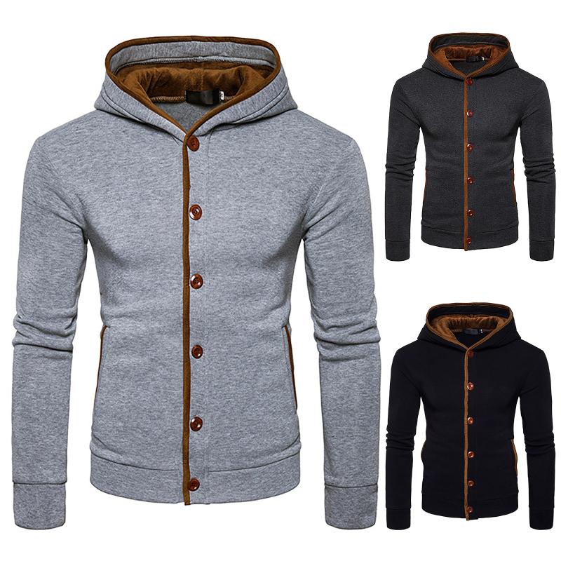 

Men's Trench Coats Fleece Hoodie Button Up Jacket Hooded Solid Plush Thickening Sweatshirt Coat Males Sports Hoodies Casual Wear, Tan;black