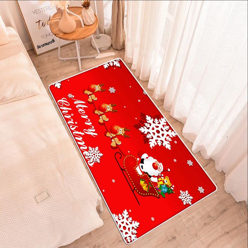 

Carpets Merry Christmas Kitchen Carpet Living Room Bedroom Floor Decor Rug Entrance Doormat Home Hallway Balcony Bathroom Long Mat Hbo
