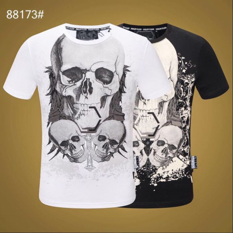 

designer spring and summer German fashion brand men's short T-shirt brick skull oversize slim half sleeve, White;black