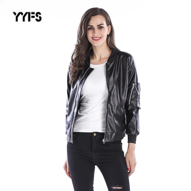 

Women's Leather & Faux Jackets Clothing 2021 Fall Euramerican Fashion Collar Female Black Coat Casaco Feminino