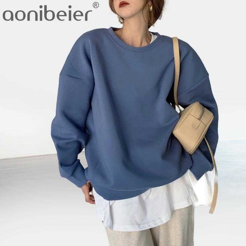 

Autumn Winter Women Sweatshirts Harajuku Pullovers Oversized Itself Korean Pop Jumper Girls Tops Outwear Set 210604, Blue