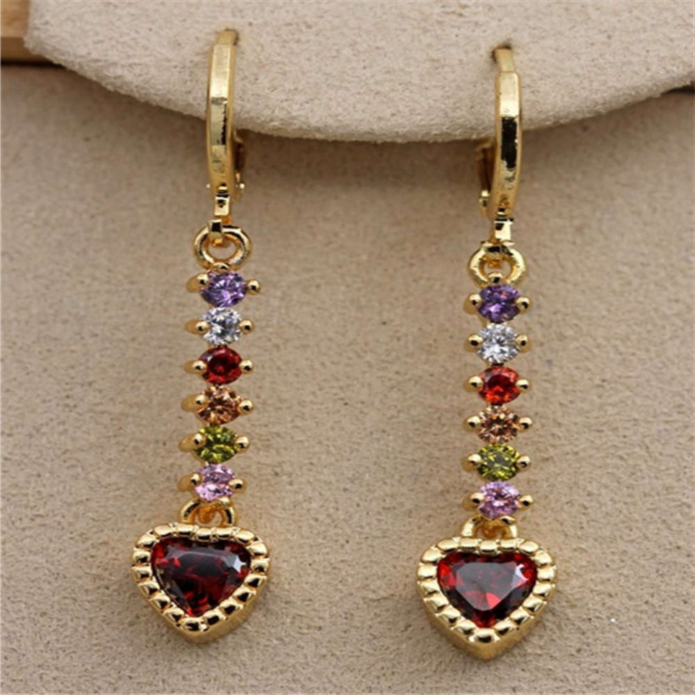 

earrings I heart shaped red colorful crystal wedding Earrings, Golden