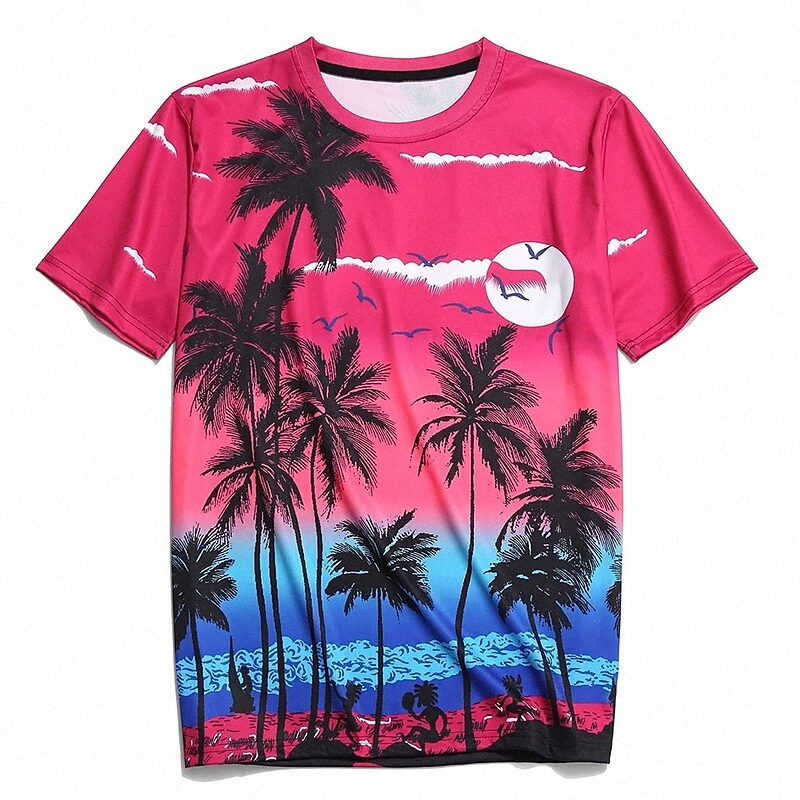 T-shirt Hommes 3D Imprimer 3D Palm Feuille de mer Equipement de mer Vacances quotidiennes 3D Print Sleeve Sleeve Tops Casual Tropical Hawaiian A