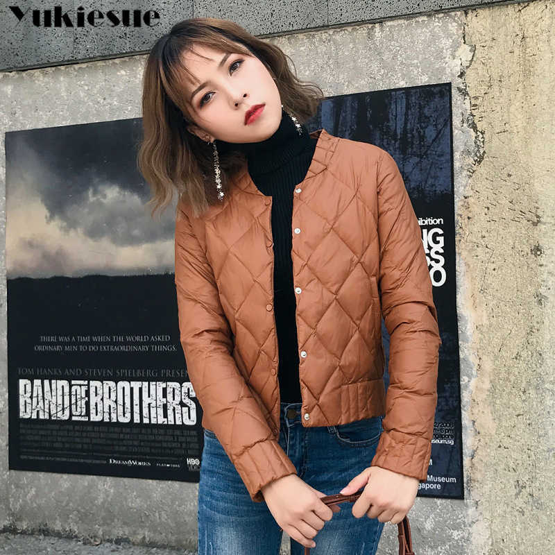 

Baseball Down Jacket Women Short White Duck Outwear Loose Casual Coat Ultra Light Jackets Plus size 3XL 210608, Bean green
